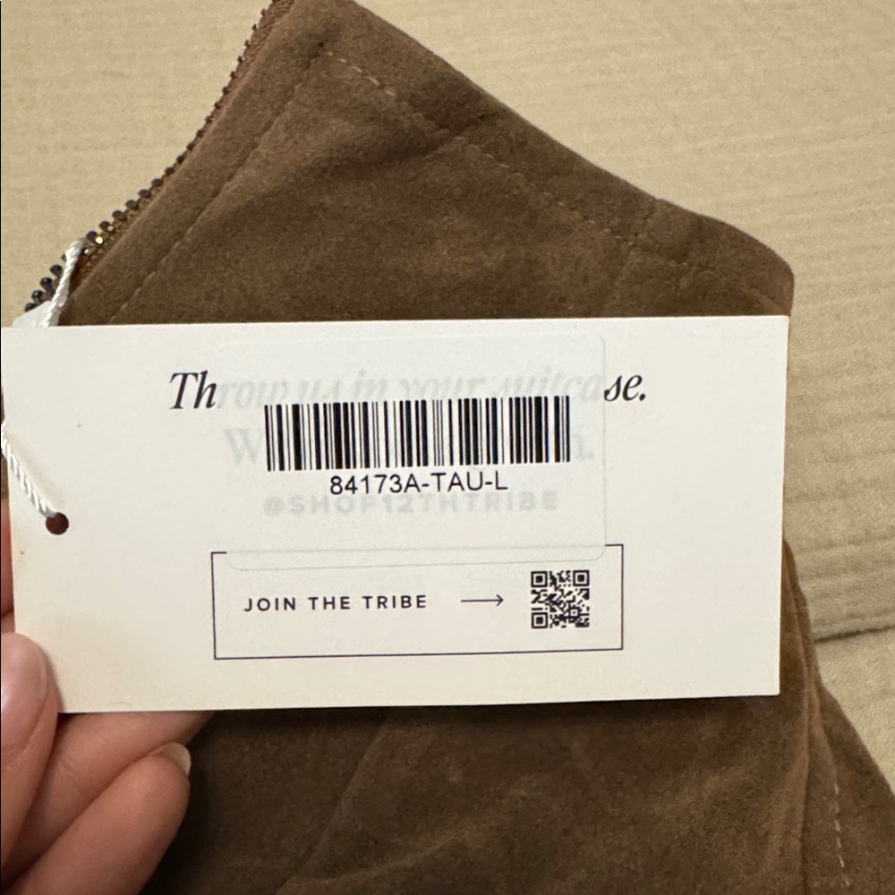 12th Tribe Sienna Brown Vegan Suede Jacket Cropped Zip Front - Picture 5 of 5